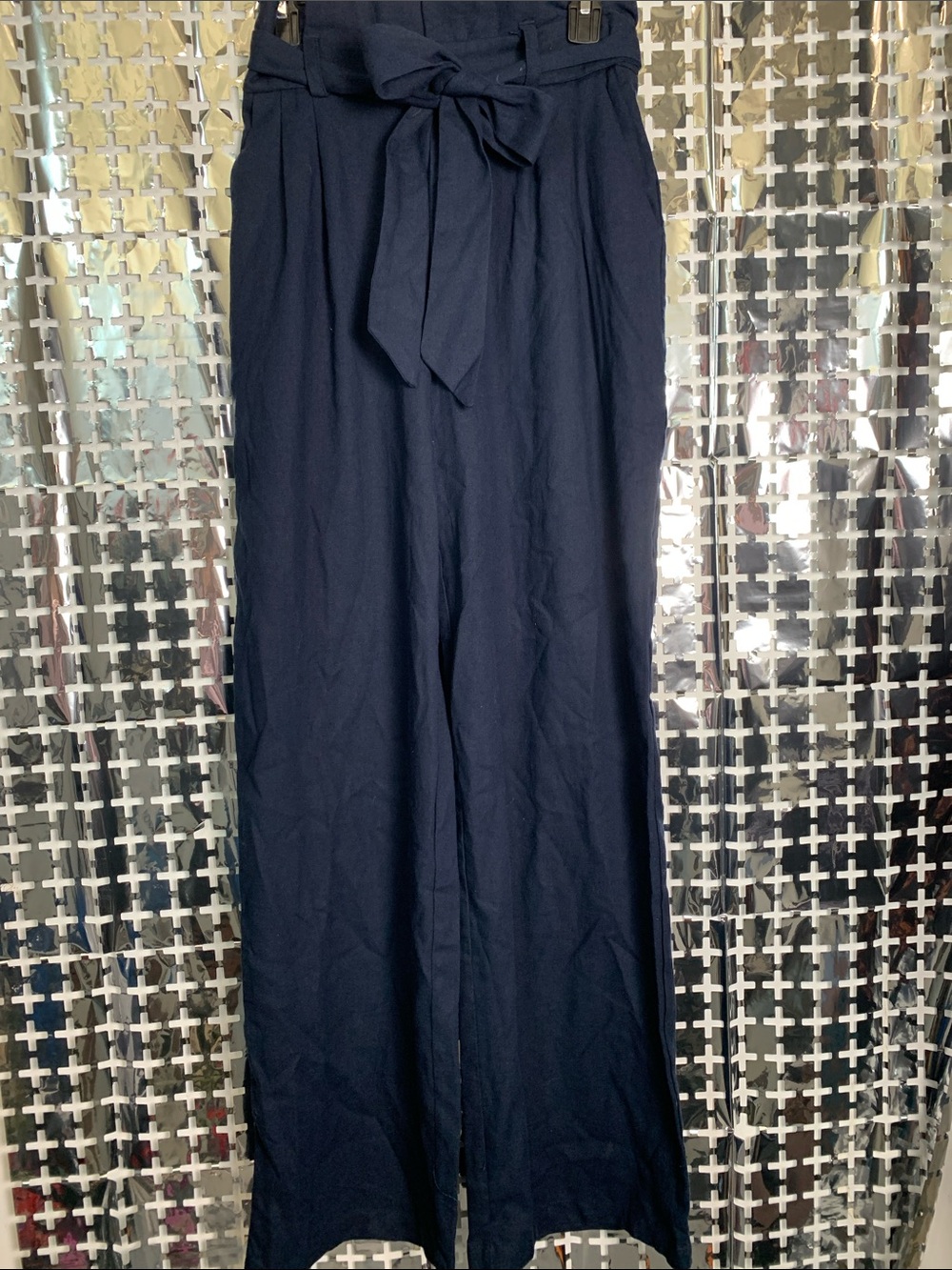 Wide Leg Tie-Waist Pants - Navy